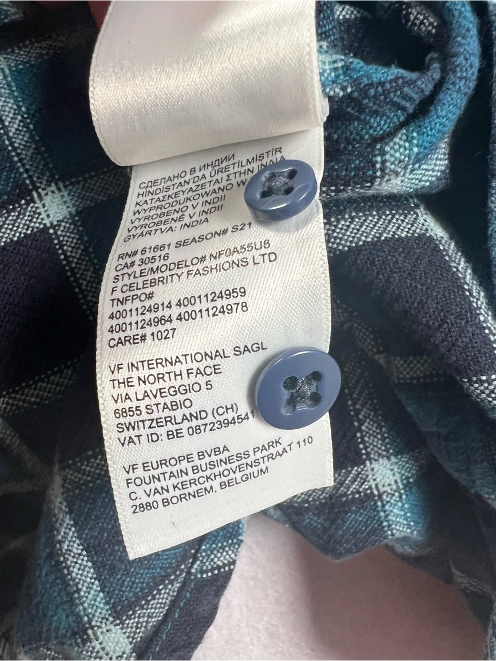 The North Face Men’s Large Blue Plaid Flannel Shirt Button Down Outdoor Hiking